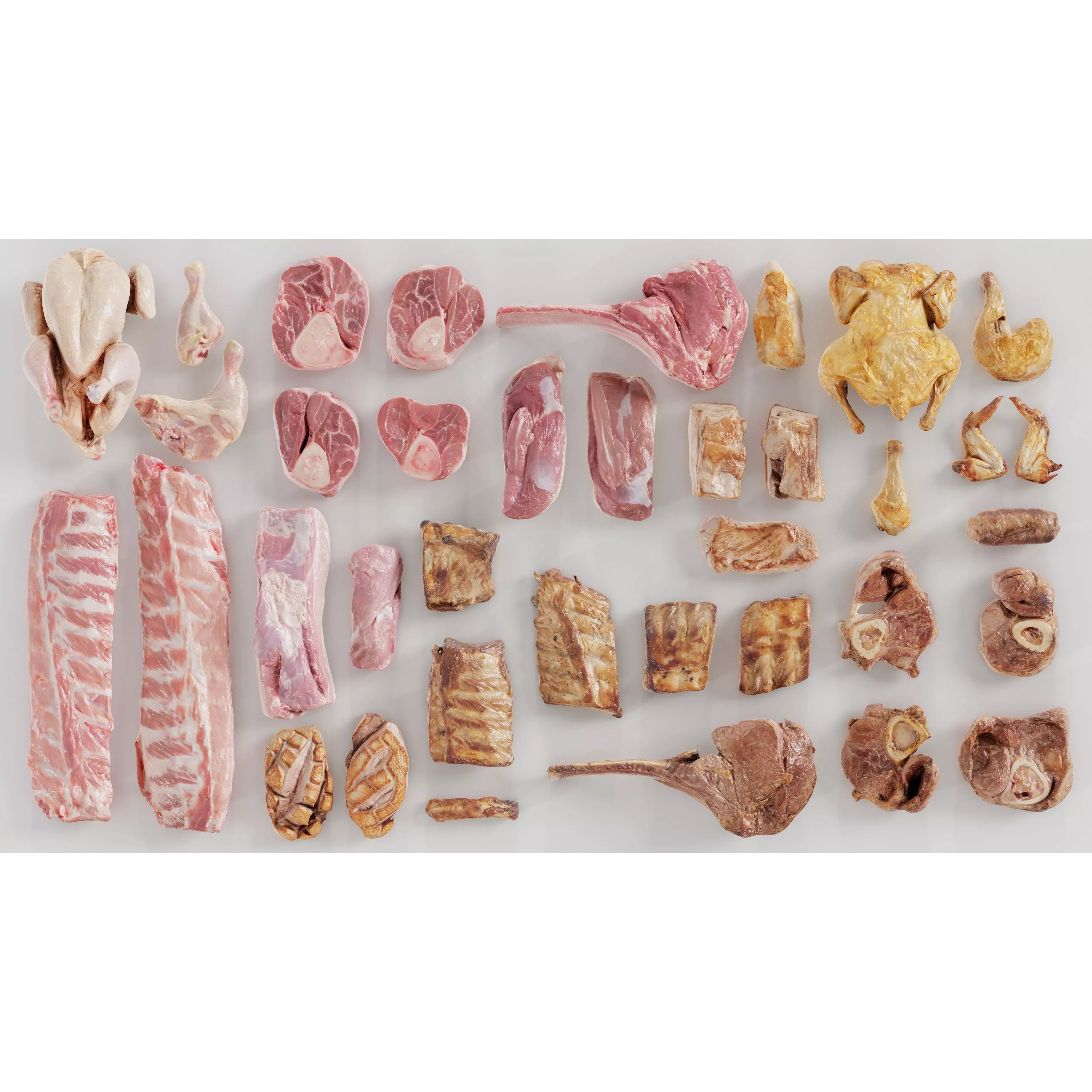 36 Meat and Chicken Portions - Low-Poly Game-Ready 3D Model - View 2