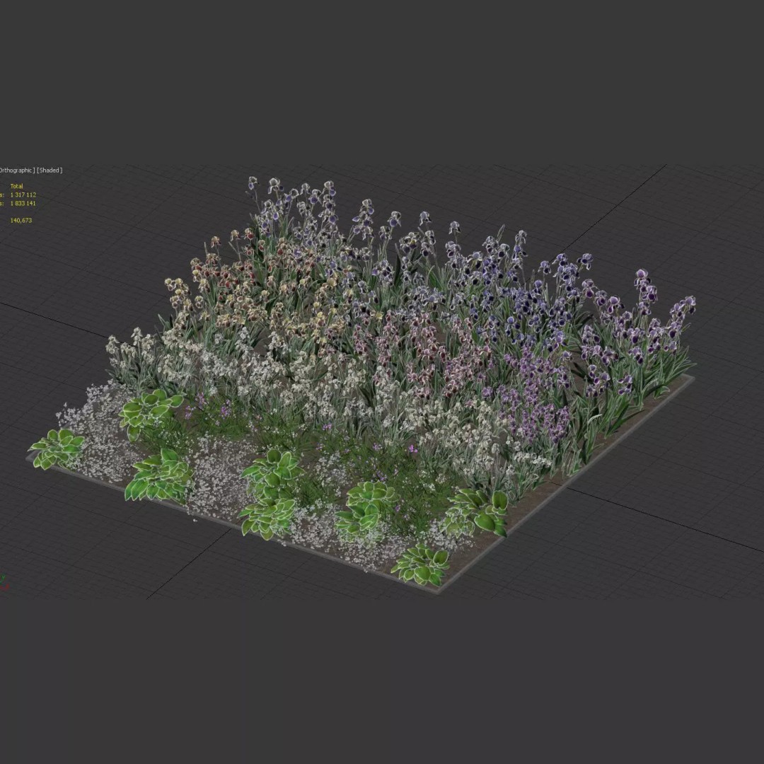 Flower Bed 3D Model – Realistic Garden Asset with PBR Textures - View 11