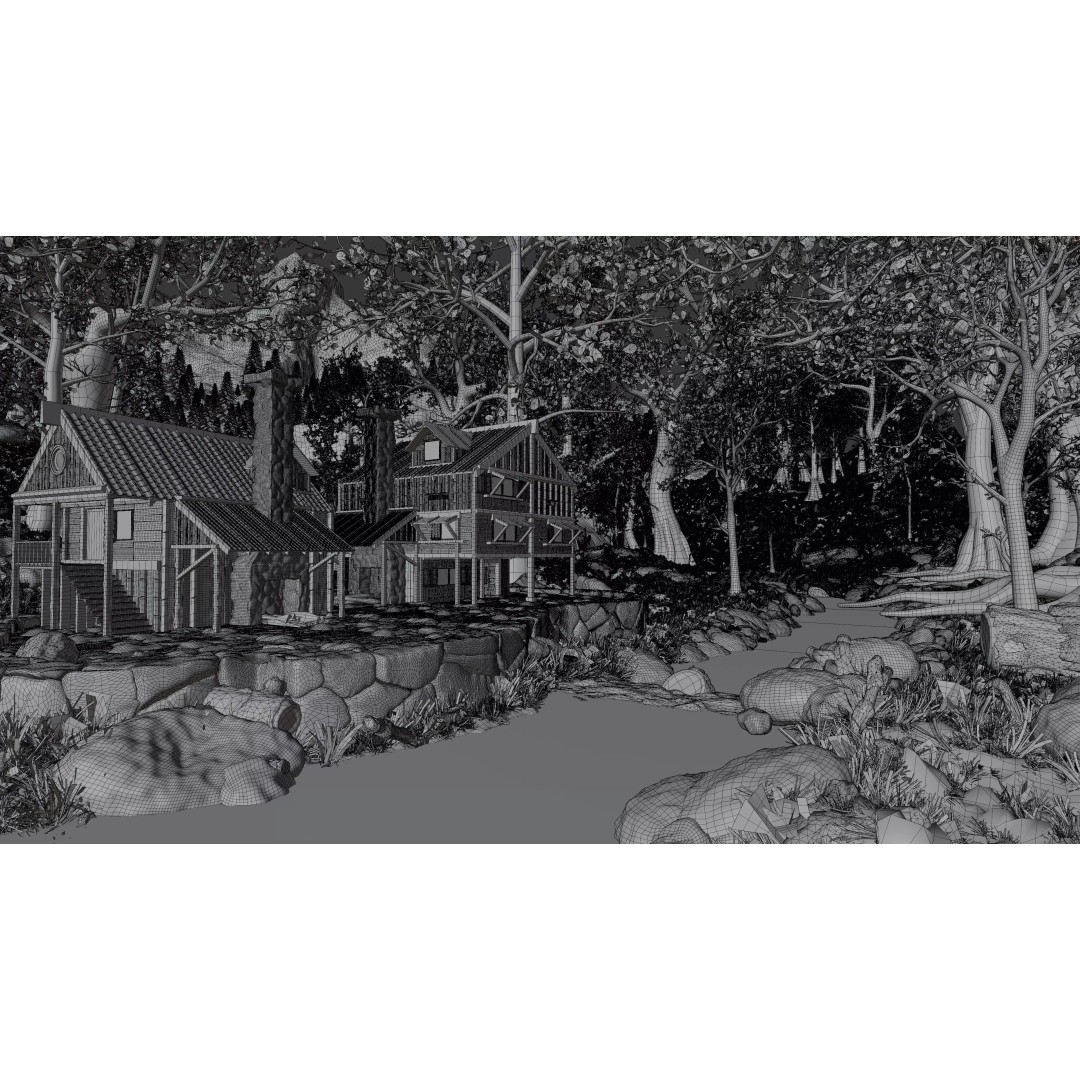 Cabin River Landscape 3D Model – High Poly Environment for Blender