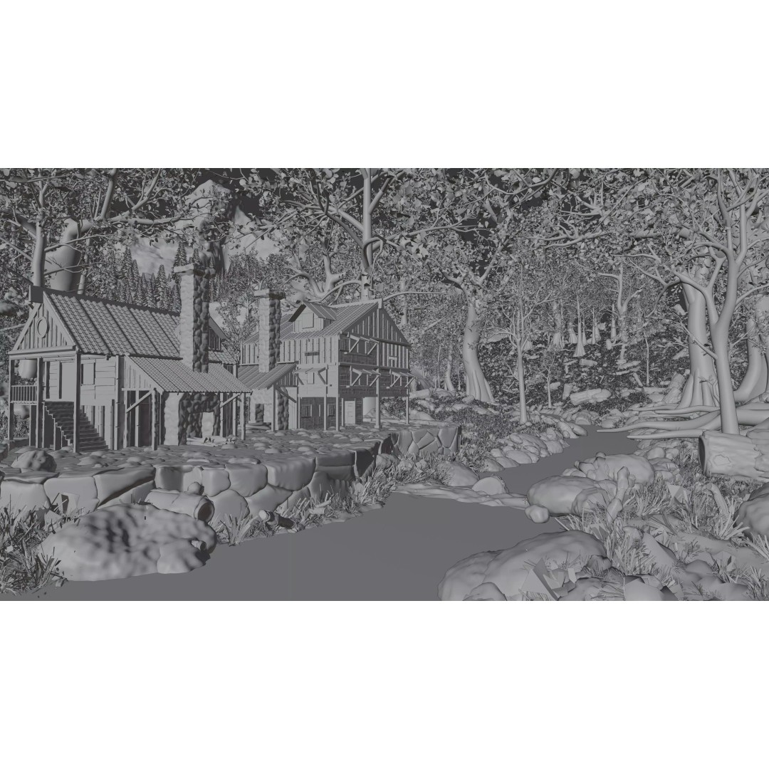 Cabin River Landscape 3D Model – High Poly Environment for Blender - View 14