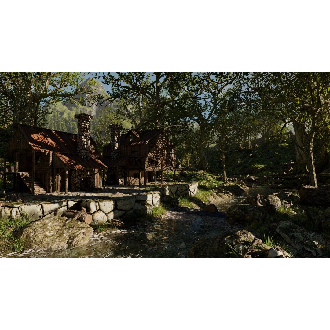 Cabin River Landscape 3D Model – High Poly Environment for Blender - View 2