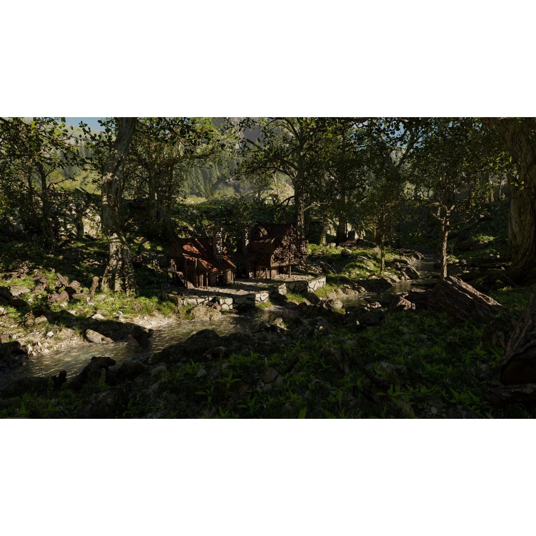 Cabin River Landscape 3D Model – High Poly Environment for Blender - View 3