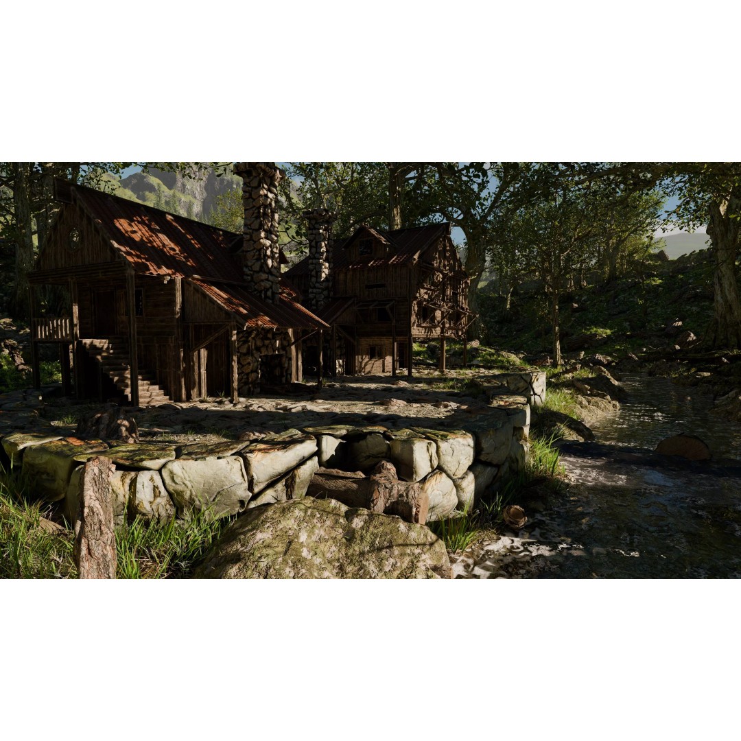 Cabin River Landscape 3D Model – High Poly Environment for Blender - View 6