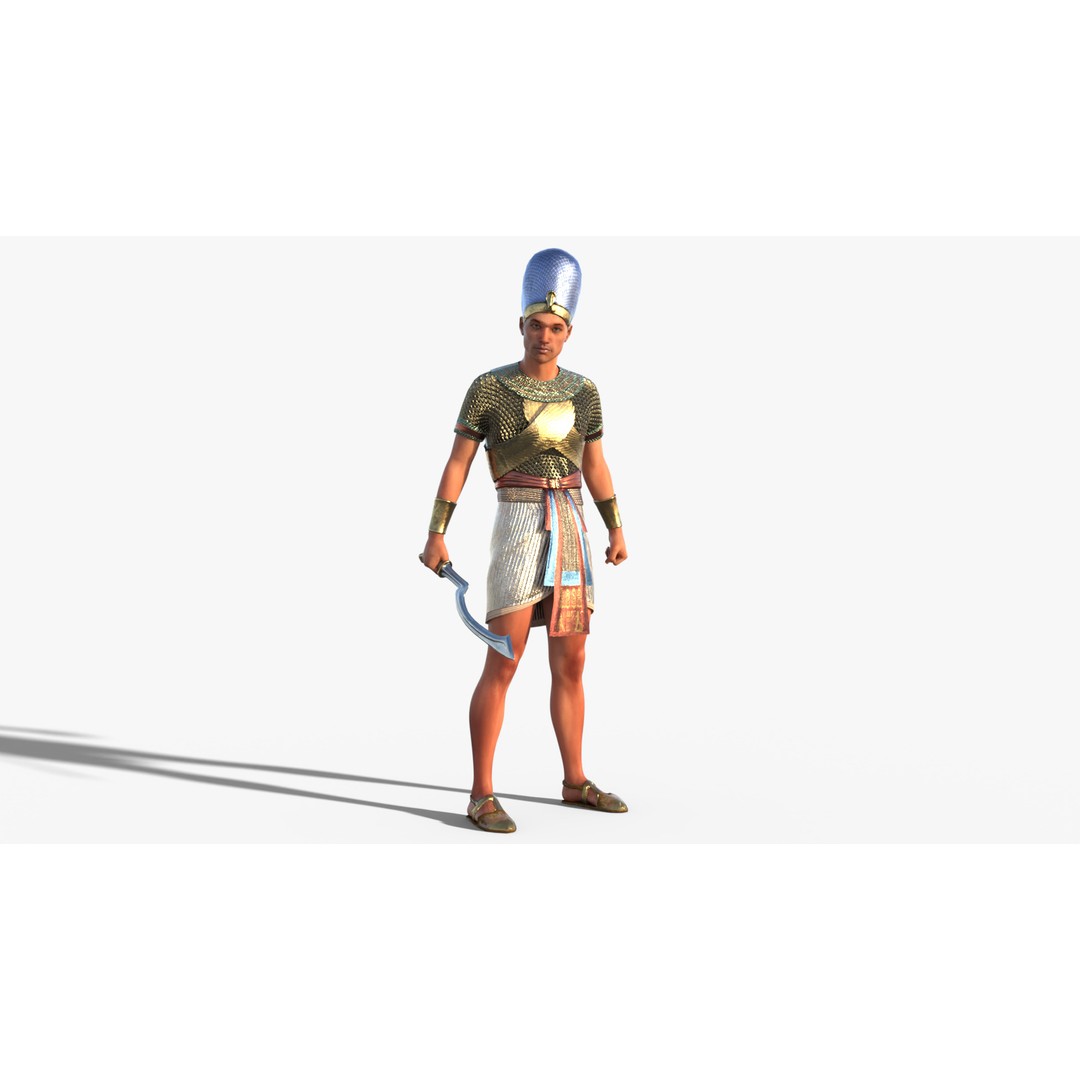 Pharaoh 3D Model – Rigged Low-Poly Egyptian Warrior, FBX - View 3