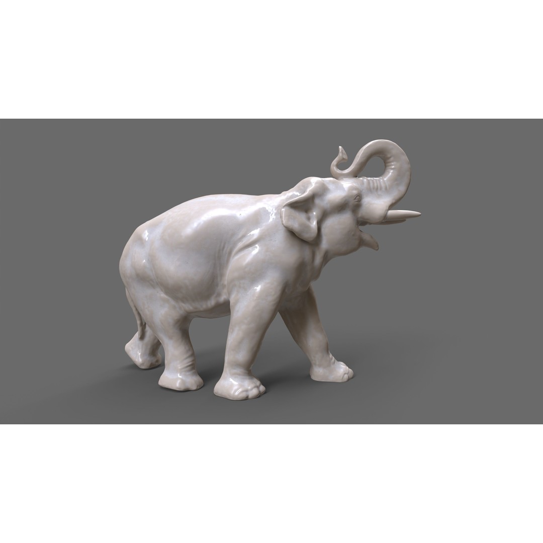 Elephant Porcelain Figurine 3D Model – Low Poly Game Asset, FBX, Blender - View 3