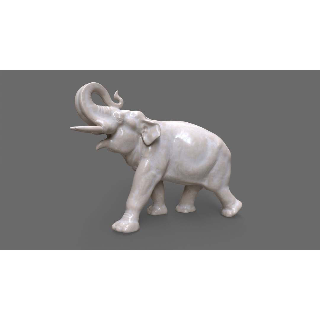 Elephant Porcelain Figurine 3D Model – Low Poly Game Asset, FBX, Blender - View 4