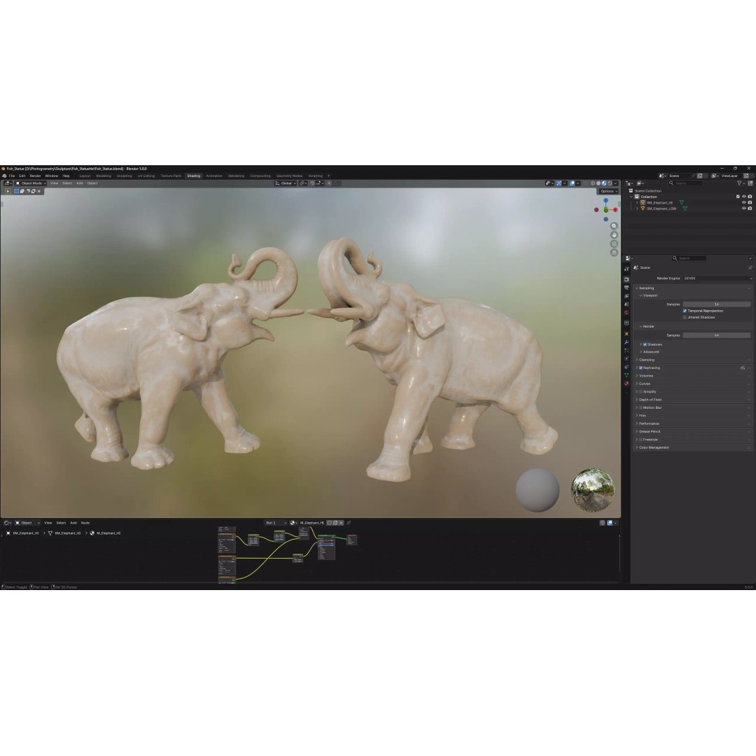 Elephant Porcelain Figurine 3D Model – Low Poly Game Asset, FBX, Blender - View 8