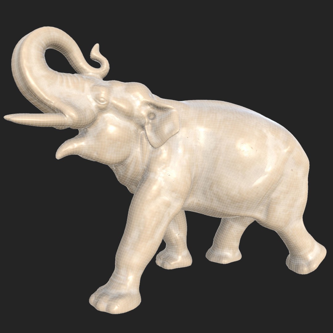 Elephant Porcelain Figurine 3D Model – Low Poly Game Asset, FBX, Blender - View 9