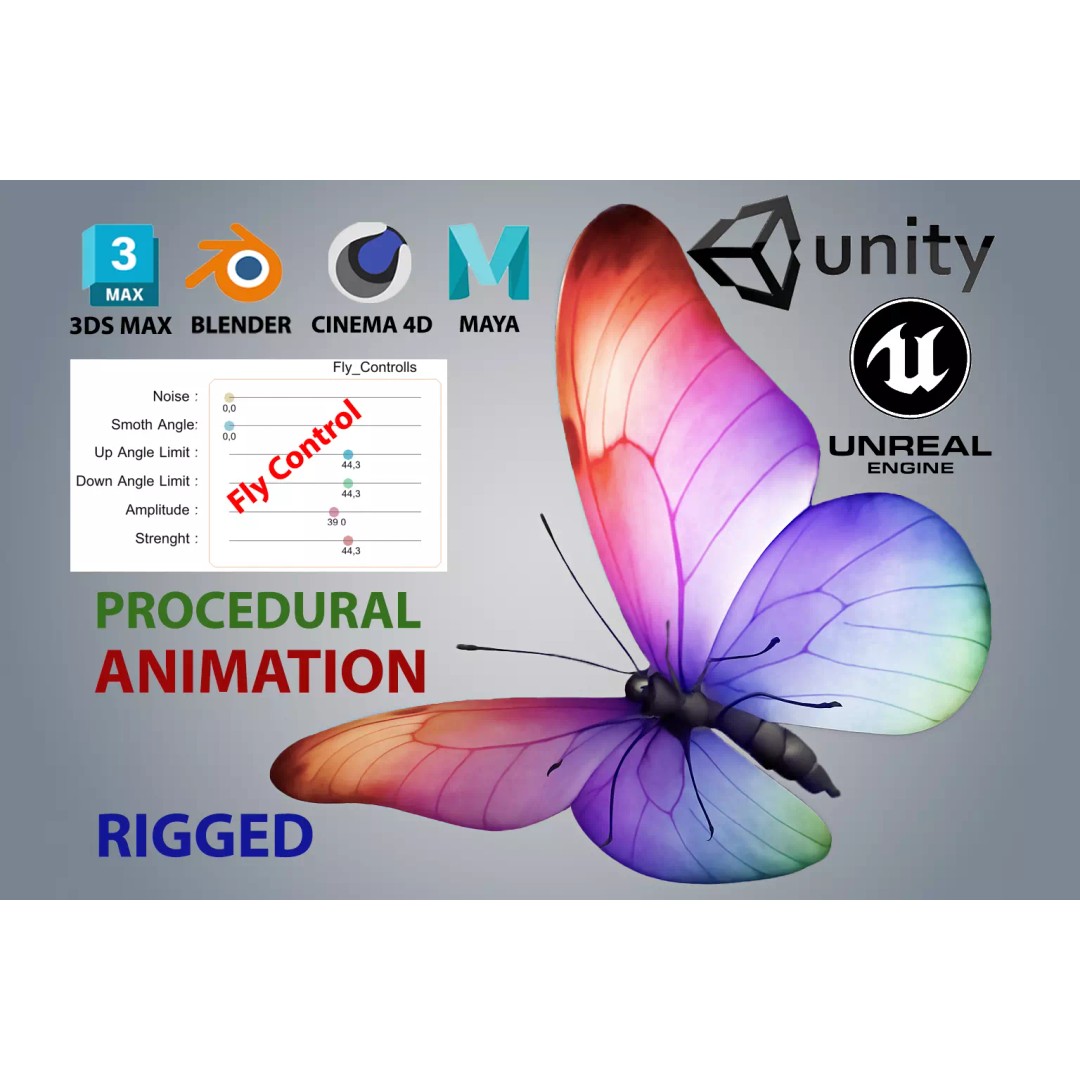 Butterfly 3D Model – Low Poly Rigged Animation for Unity, FBX - View 2
