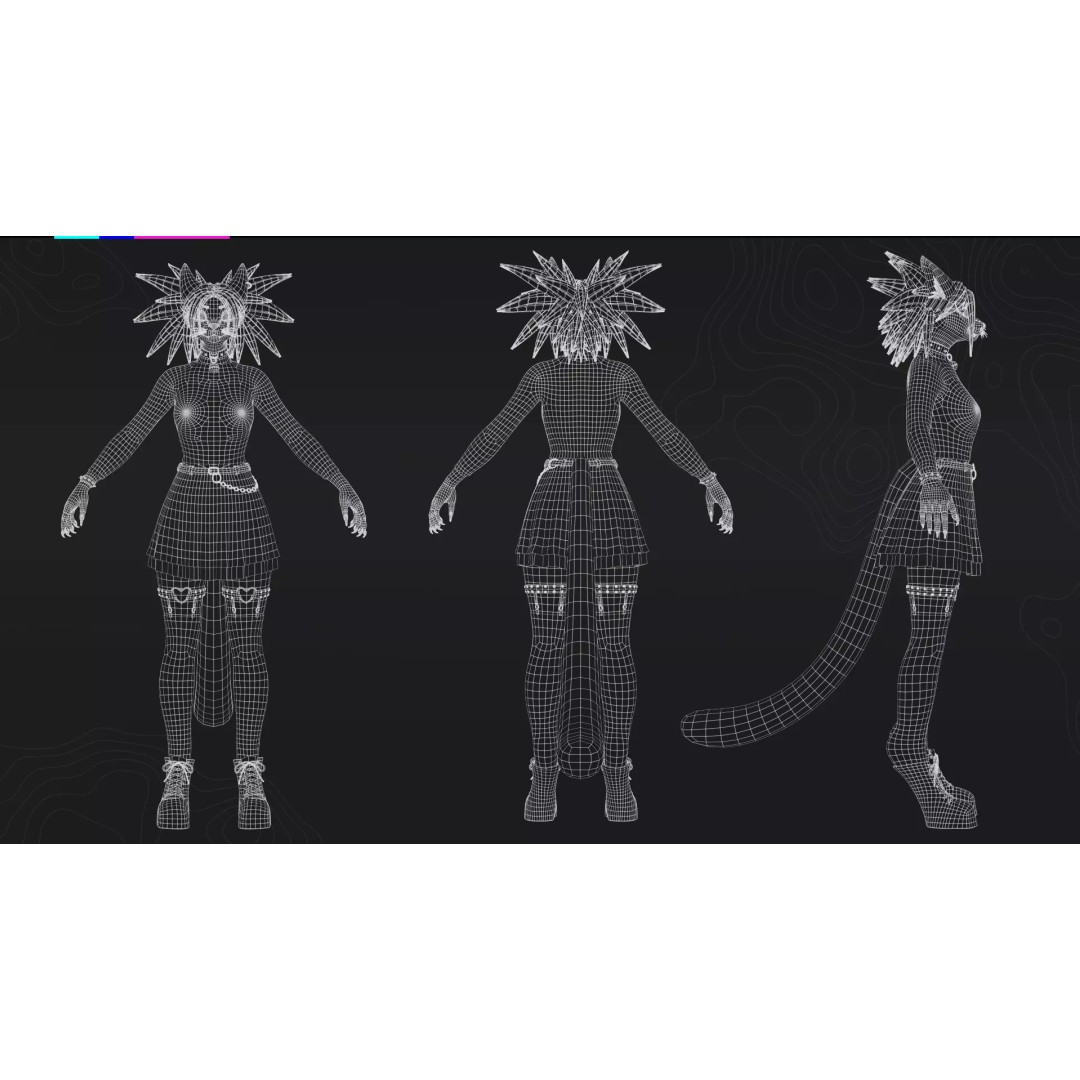 Furry Feline Girl 3D Model – Game Ready Low-Poly Character for Unity & Unreal