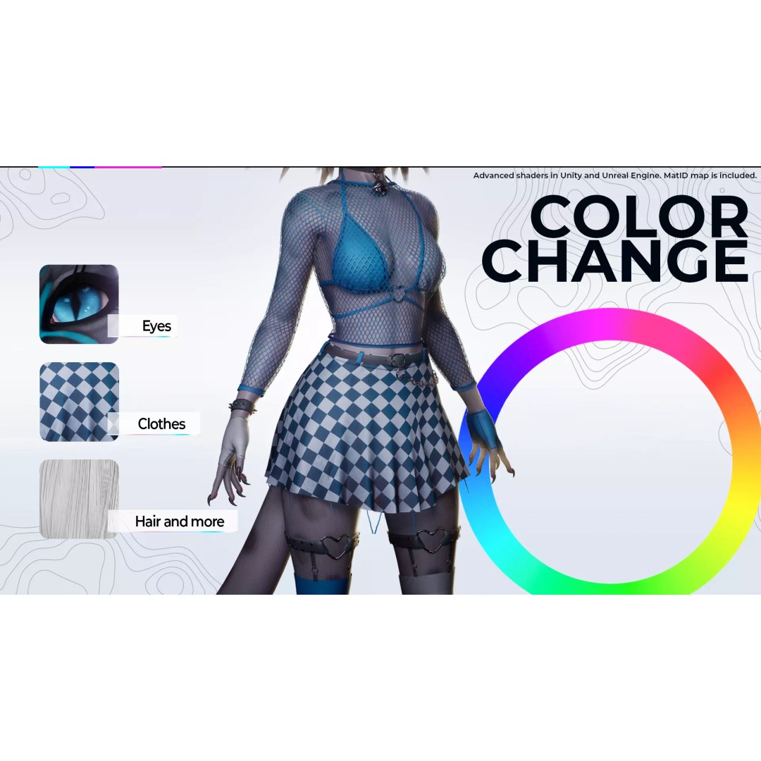 Furry Feline Girl 3D Model – Game Ready Low-Poly Character for Unity & Unreal - View 10