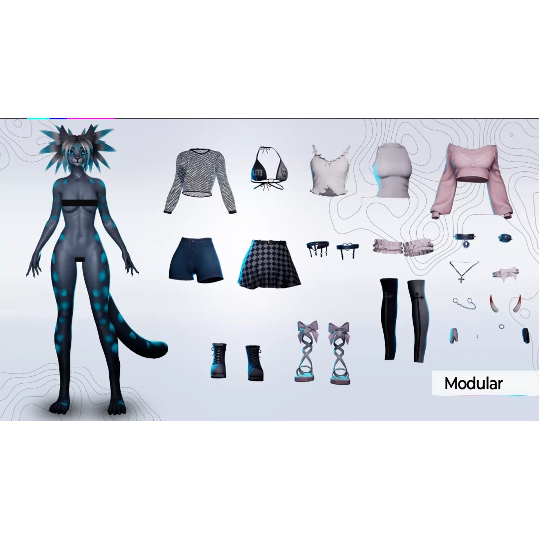 Furry Feline Girl 3D Model – Game Ready Low-Poly Character for Unity & Unreal - View 12