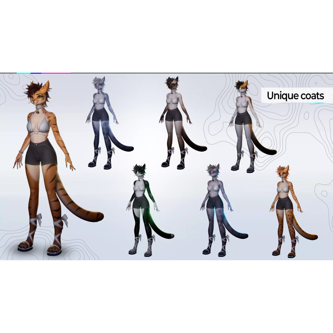 Furry Feline Girl 3D Model – Game Ready Low-Poly Character for Unity & Unreal - View 13