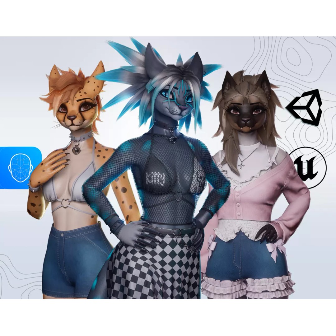 Furry Feline Girl 3D Model – Game Ready Low-Poly Character for Unity & Unreal - View 2
