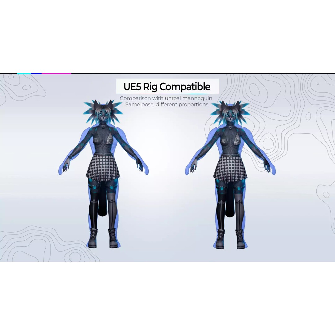 Furry Feline Girl 3D Model – Game Ready Low-Poly Character for Unity & Unreal - View 22