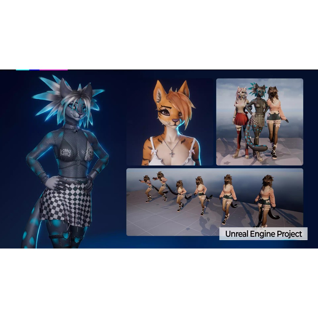 Furry Feline Girl 3D Model – Game Ready Low-Poly Character for Unity & Unreal - View 23