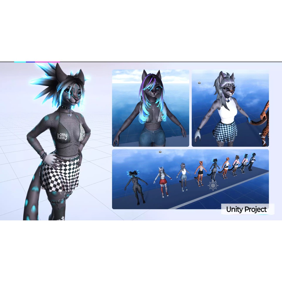 Furry Feline Girl 3D Model – Game Ready Low-Poly Character for Unity & Unreal - View 25