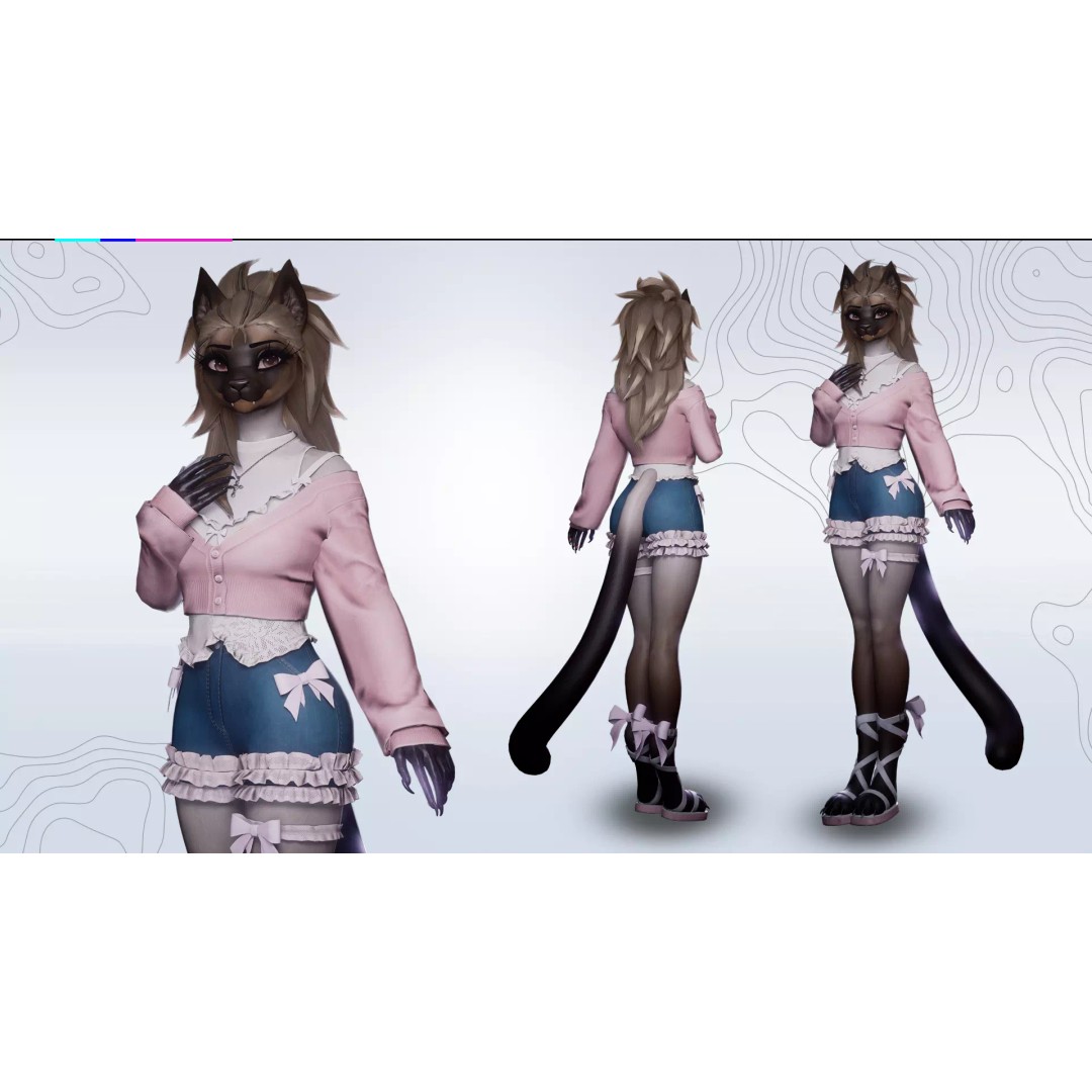 Furry Feline Girl 3D Model – Game Ready Low-Poly Character for Unity & Unreal - View 5