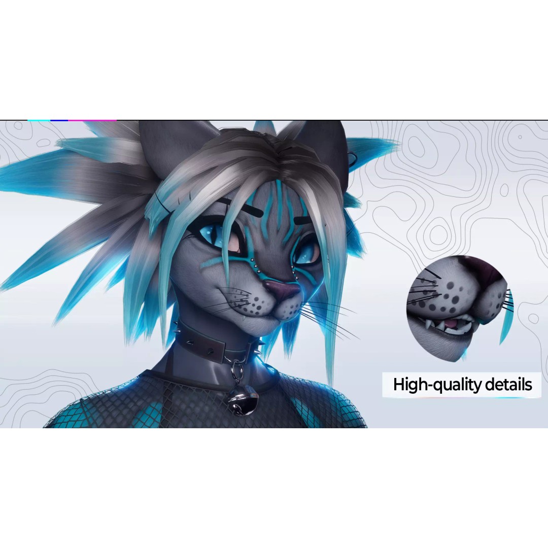Furry Feline Girl 3D Model – Game Ready Low-Poly Character for Unity & Unreal - View 7