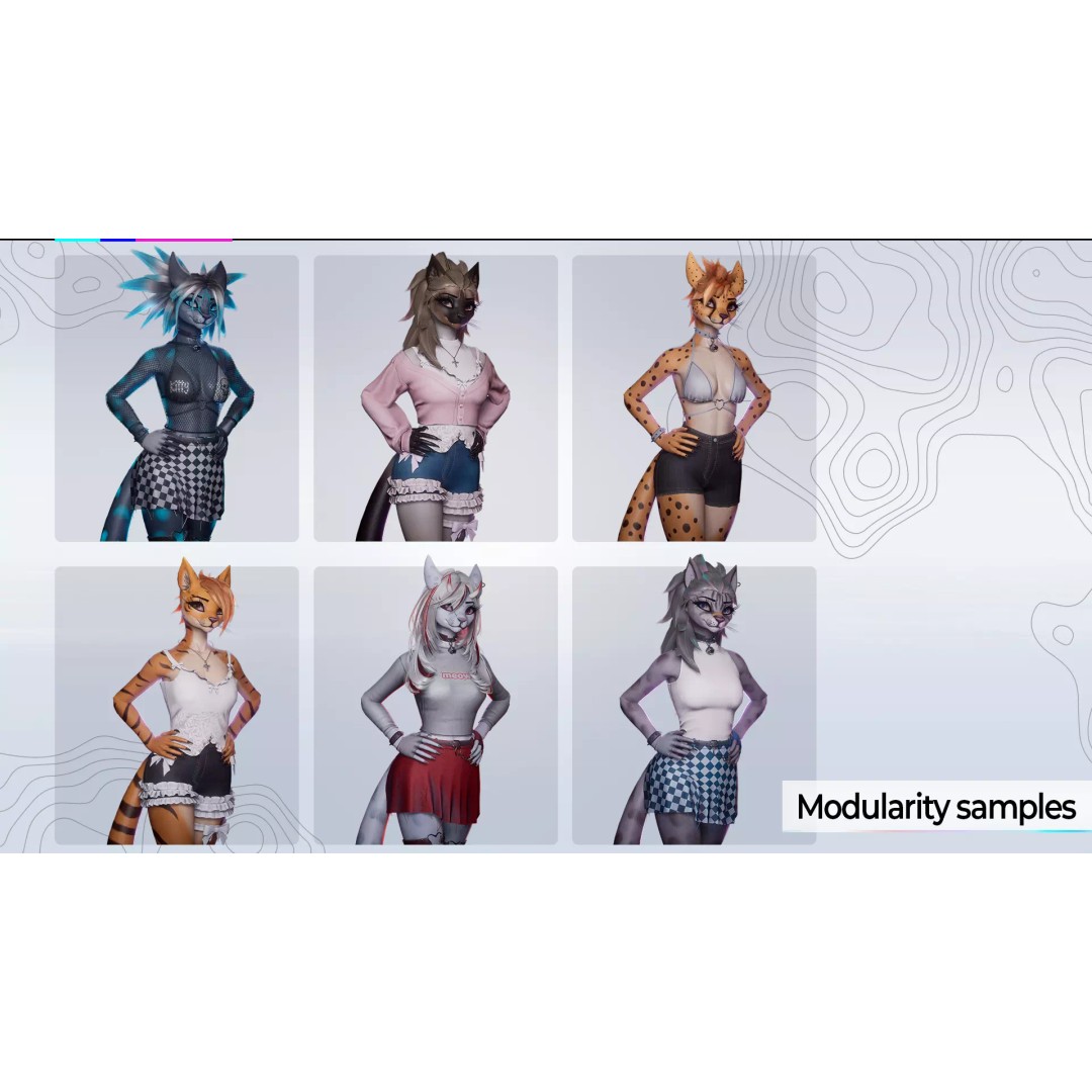 Furry Feline Girl 3D Model – Game Ready Low-Poly Character for Unity & Unreal - View 9