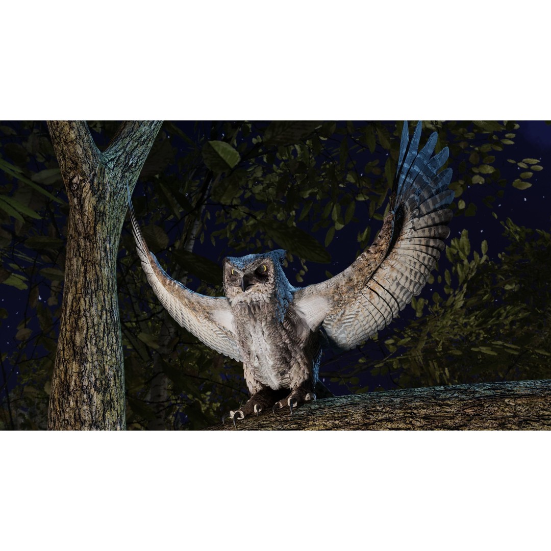 Great Horned Owl 3D Model – Low Poly Rigged Animation for Blender, FBX, OBJ - View 10