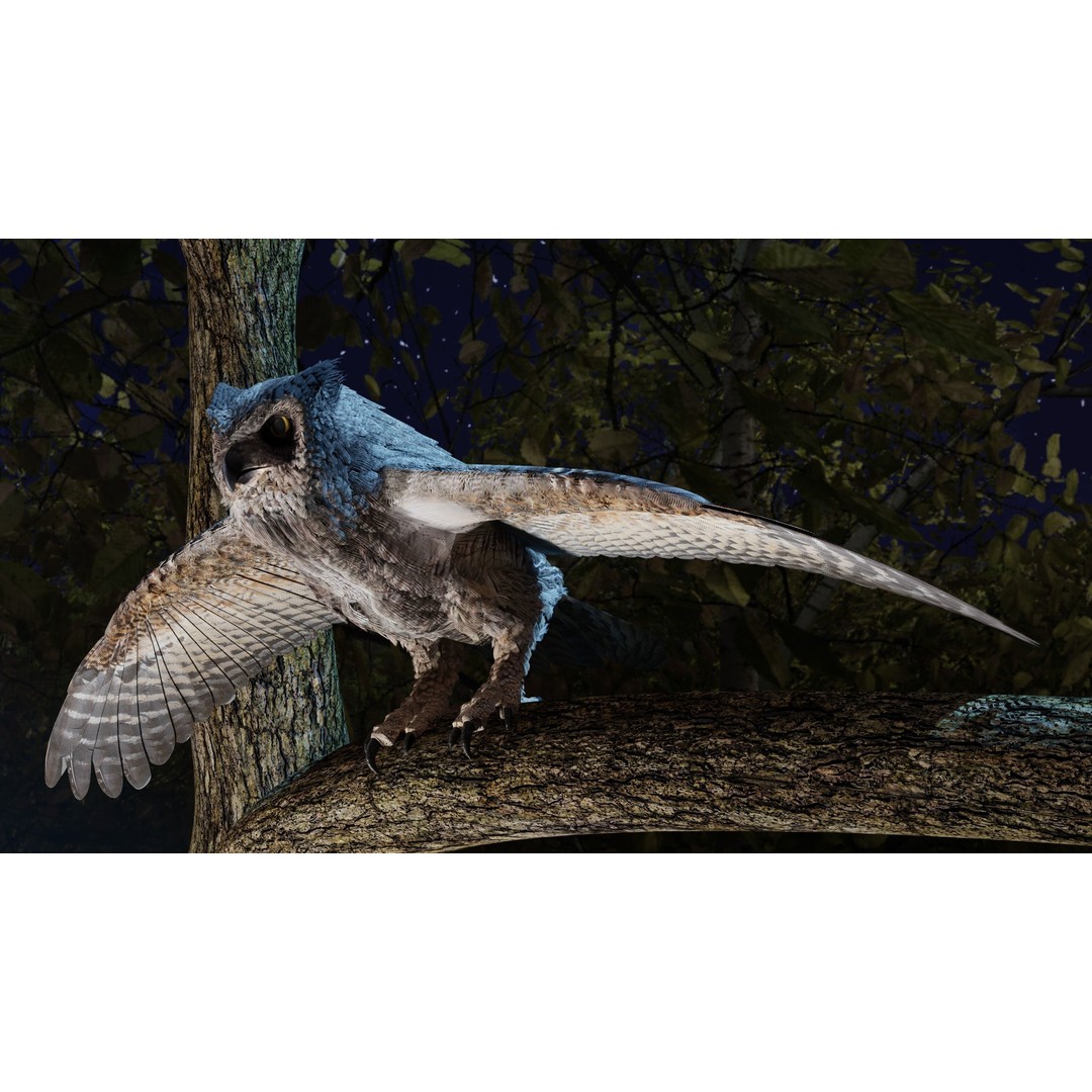 Great Horned Owl 3D Model – Low Poly Rigged Animation for Blender, FBX, OBJ - View 12