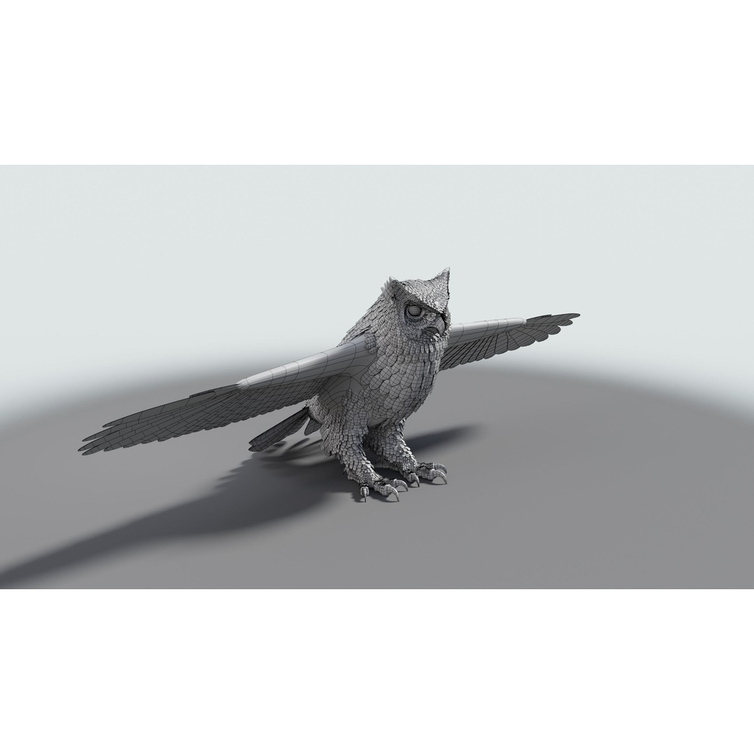 Great Horned Owl 3D Model – Low Poly Rigged Animation for Blender, FBX, OBJ - View 29