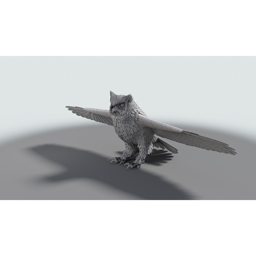 Great Horned Owl 3D Model – Low Poly Rigged Animation for Blender, FBX, OBJ - View 35