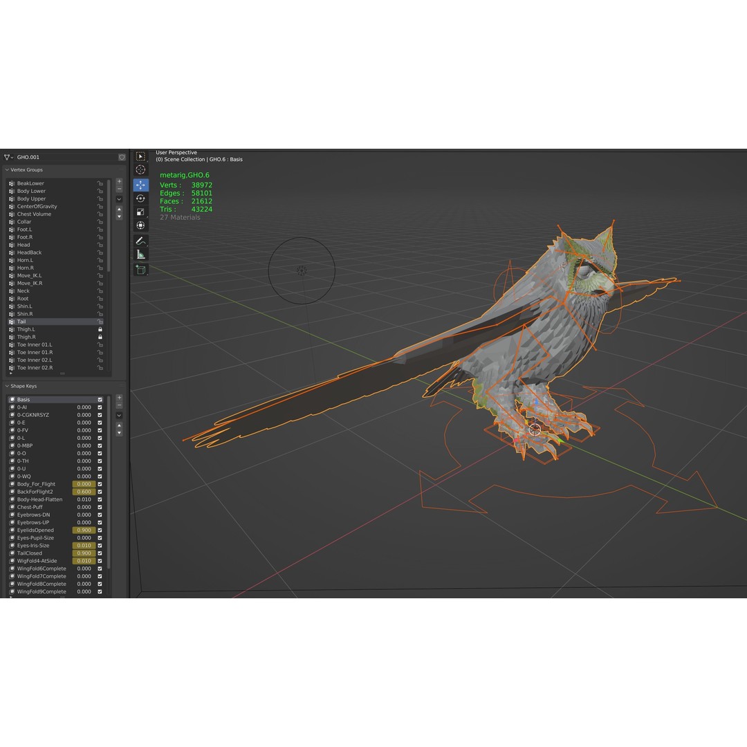 Great Horned Owl 3D Model – Low Poly Rigged Animation for Blender, FBX, OBJ - View 4