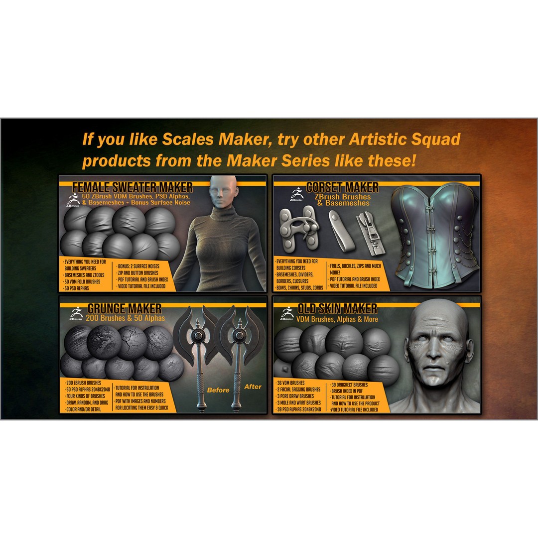 Scales Maker 3D Model – ZBrush Brushes, Alphas & Surface Patterns