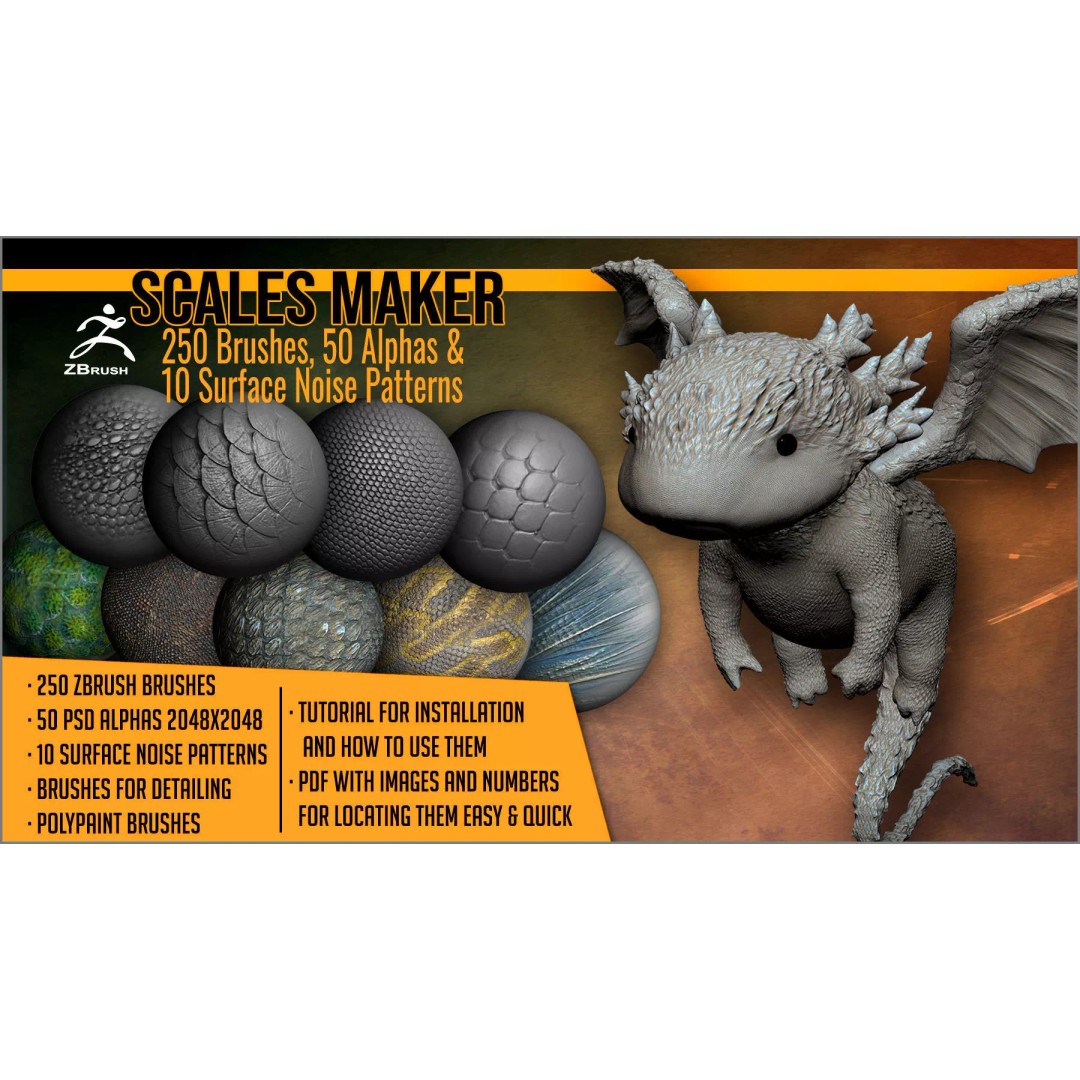 Scales Maker 3D Model – ZBrush Brushes, Alphas & Surface Patterns - View 2