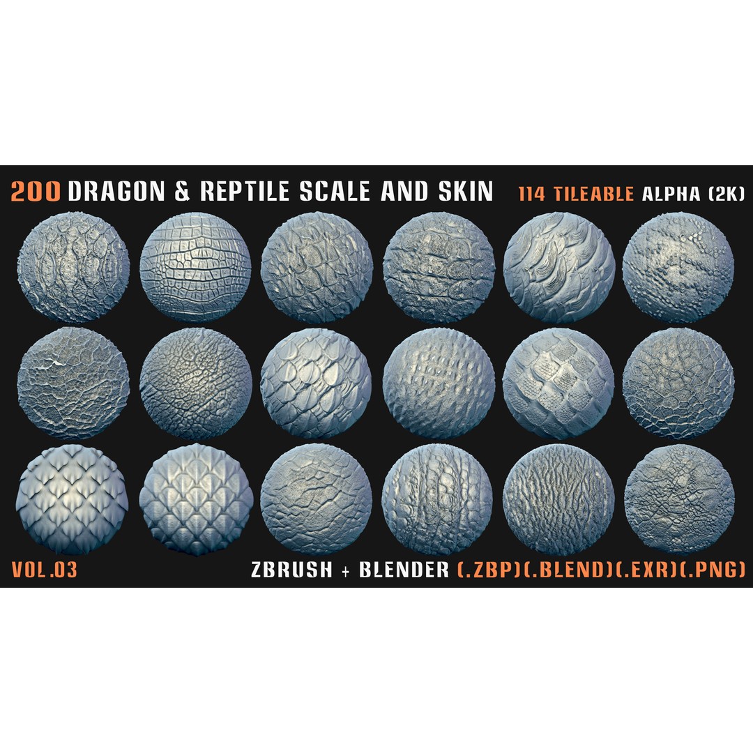Dragon & Reptile Scale 3D Model – VDM & Alpha Brushes, Blender, ZBrush - View 10