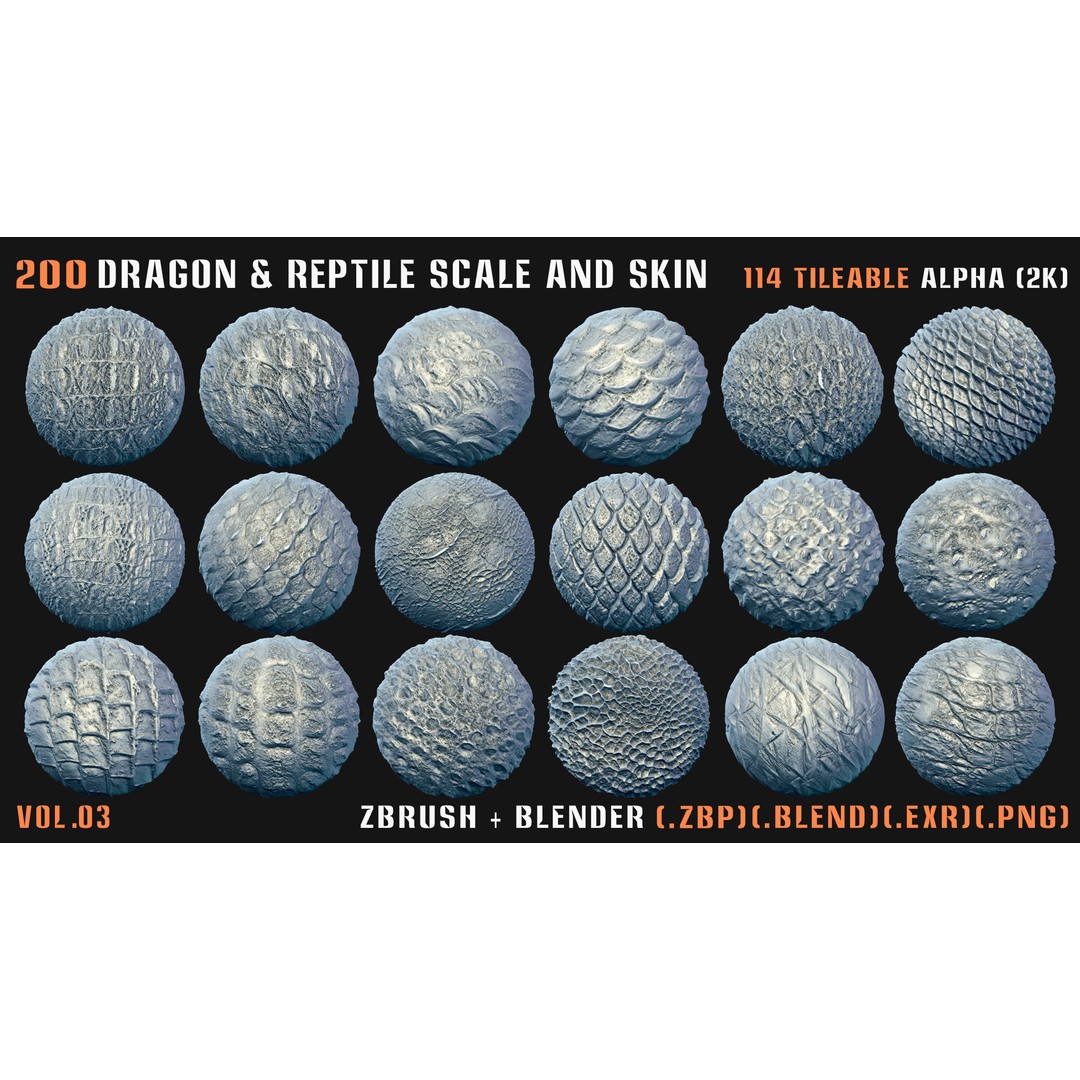 Dragon & Reptile Scale 3D Model – VDM & Alpha Brushes, Blender, ZBrush - View 12
