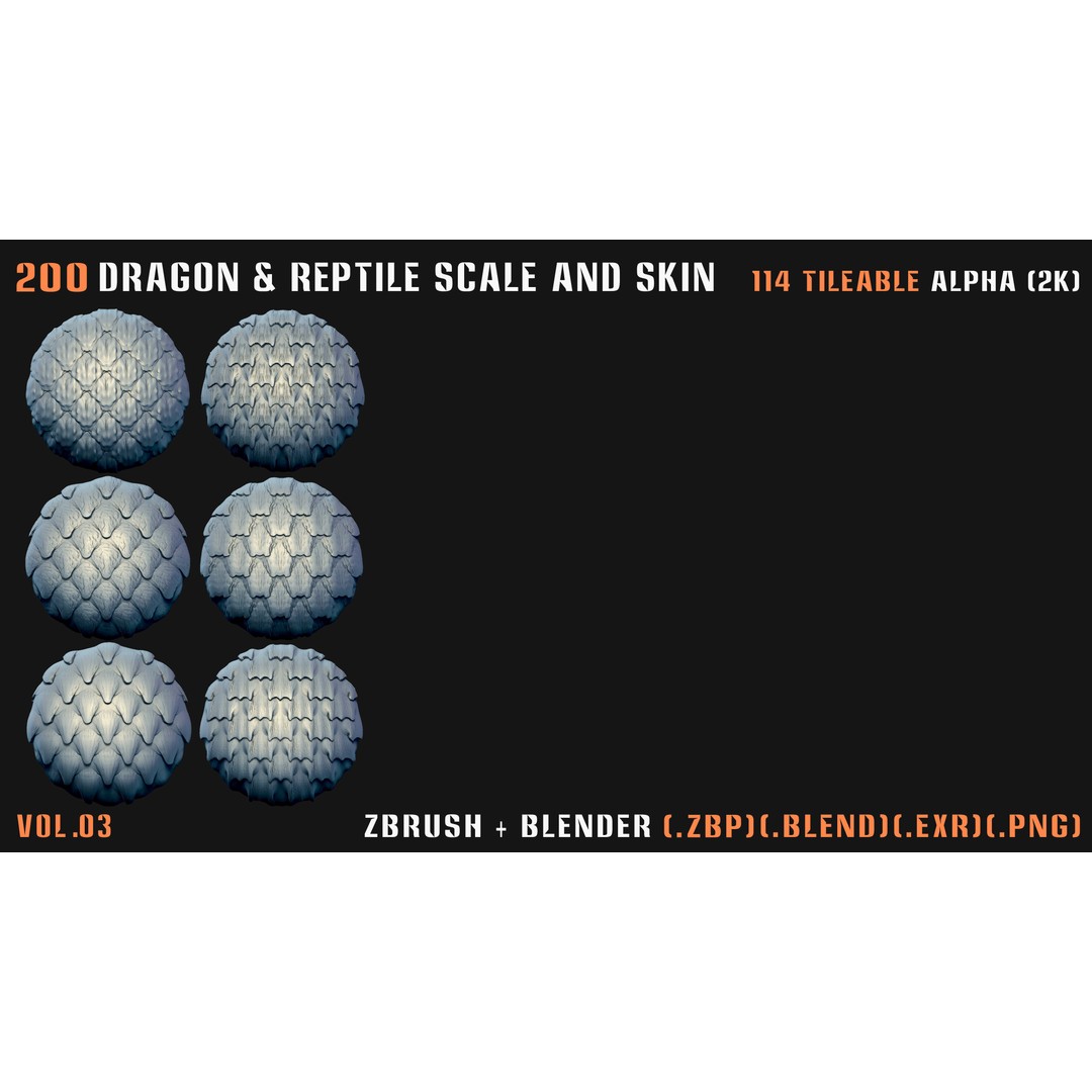 Dragon & Reptile Scale 3D Model – VDM & Alpha Brushes, Blender, ZBrush - View 13