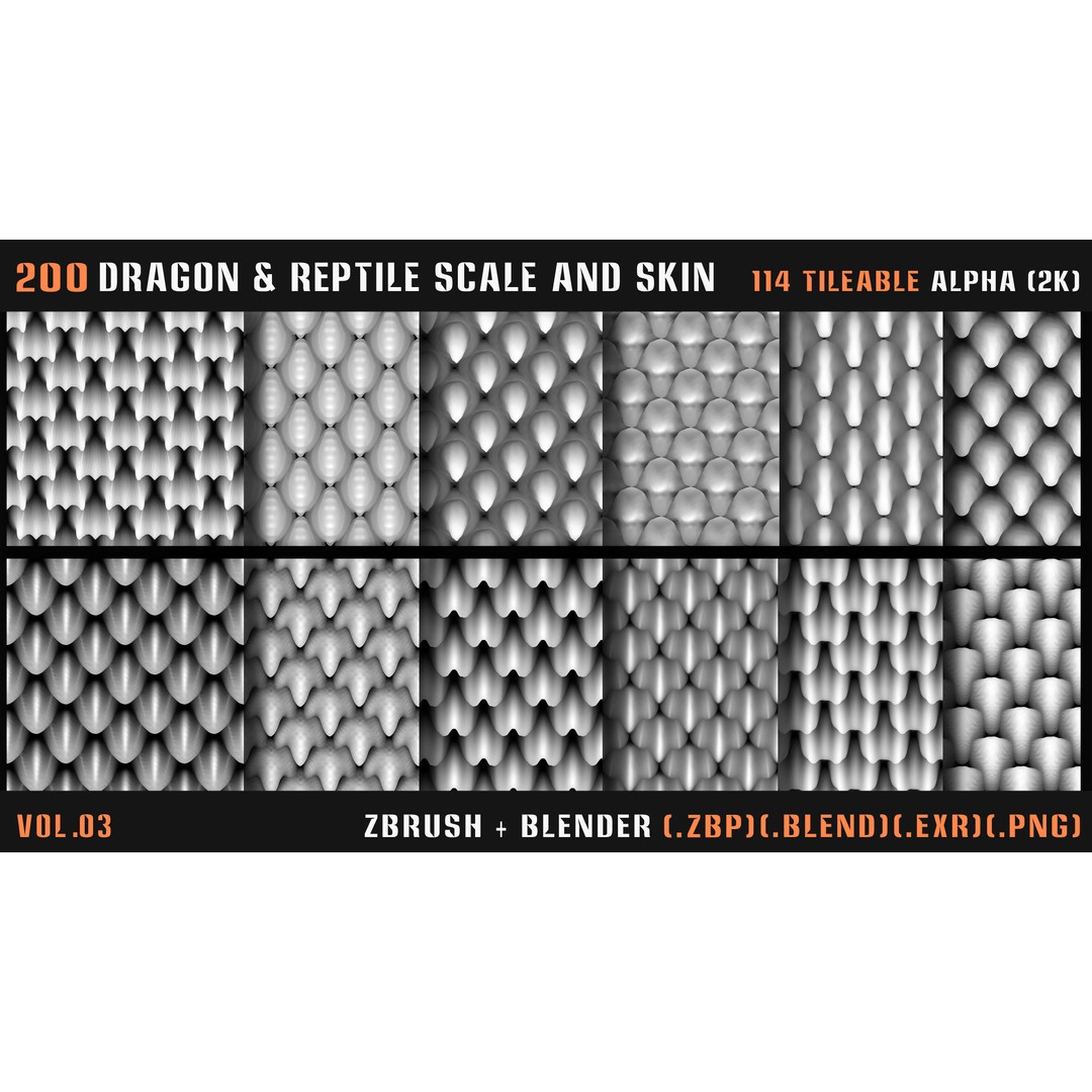 Dragon & Reptile Scale 3D Model – VDM & Alpha Brushes, Blender, ZBrush - View 14