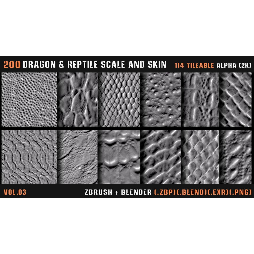 Dragon & Reptile Scale 3D Model – VDM & Alpha Brushes, Blender, ZBrush - View 15