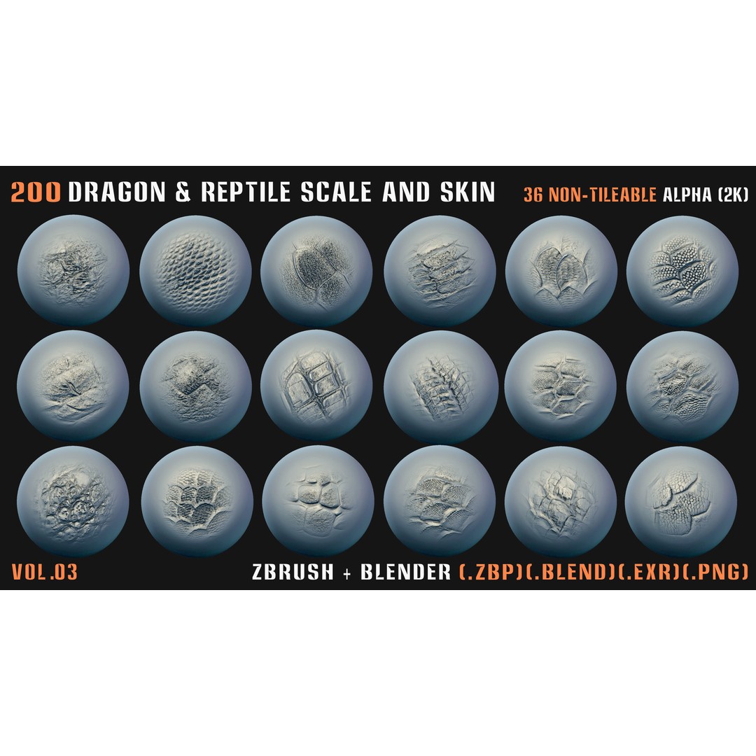 Dragon & Reptile Scale 3D Model – VDM & Alpha Brushes, Blender, ZBrush - View 16