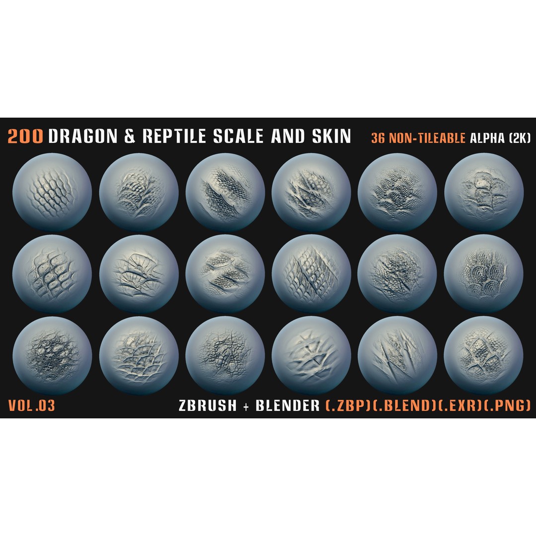 Dragon & Reptile Scale 3D Model – VDM & Alpha Brushes, Blender, ZBrush - View 17
