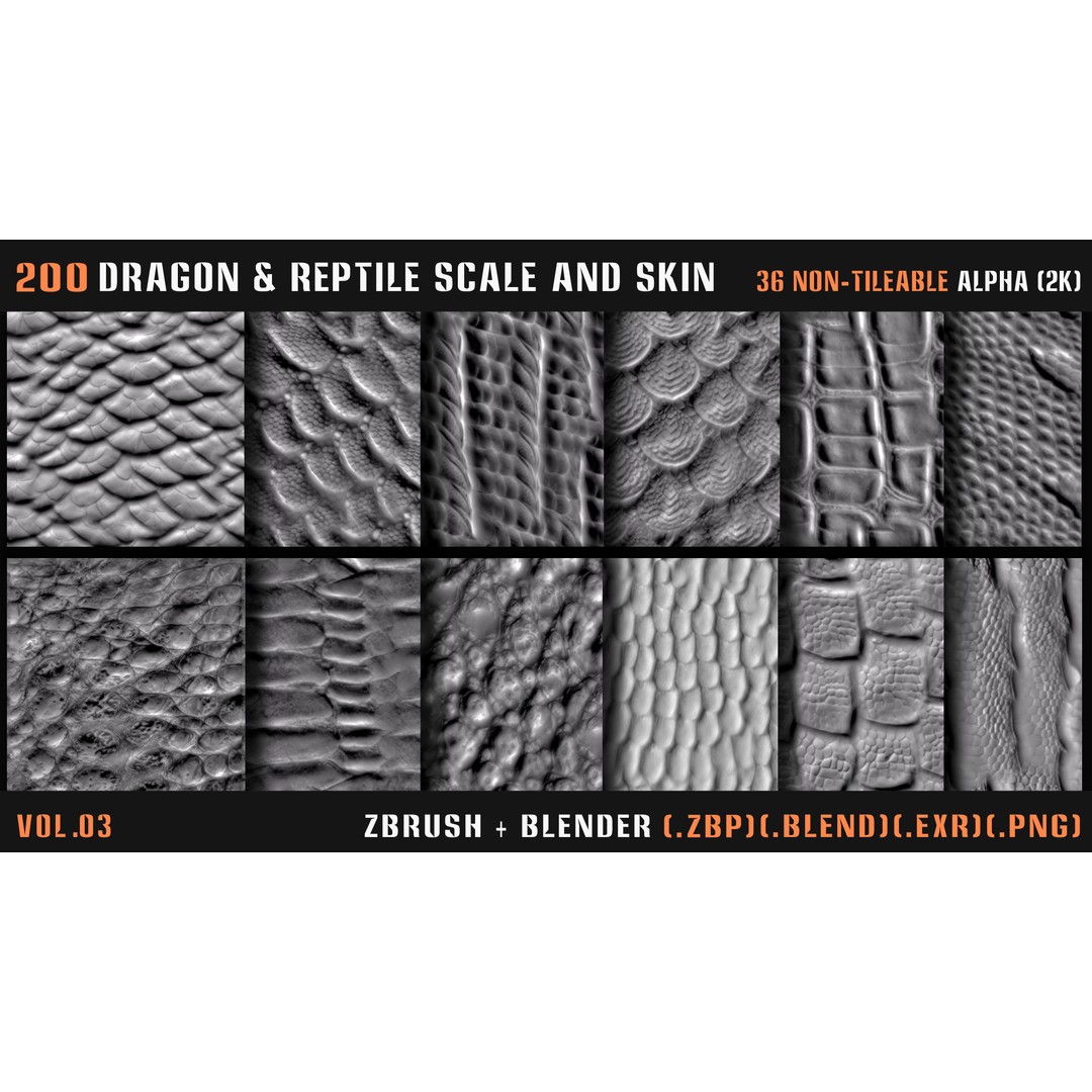 Dragon & Reptile Scale 3D Model – VDM & Alpha Brushes, Blender, ZBrush - View 18