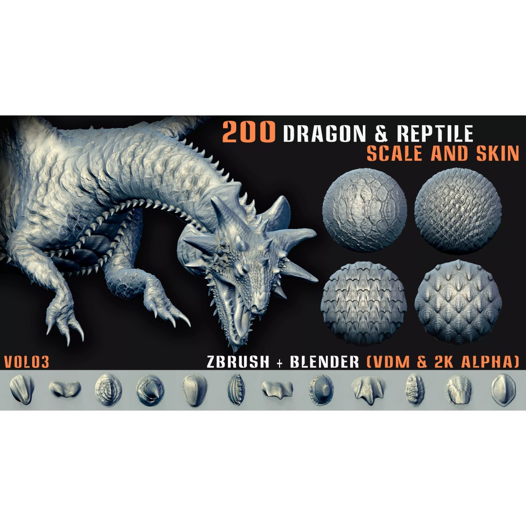 Dragon & Reptile Scale 3D Model – VDM & Alpha Brushes, Blender, ZBrush - View 2