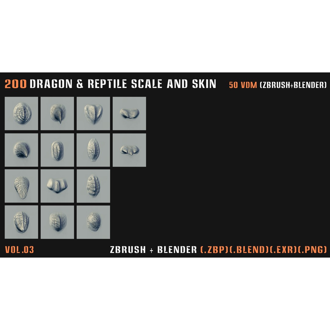 Dragon & Reptile Scale 3D Model – VDM & Alpha Brushes, Blender, ZBrush - View 4