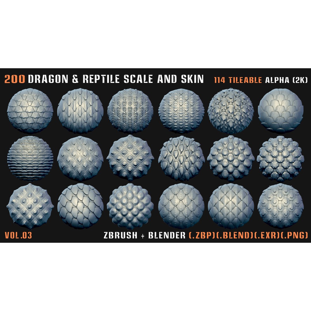 Dragon & Reptile Scale 3D Model – VDM & Alpha Brushes, Blender, ZBrush - View 6