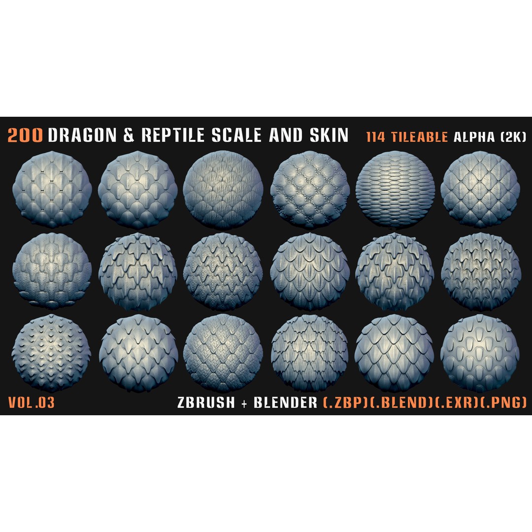 Dragon & Reptile Scale 3D Model – VDM & Alpha Brushes, Blender, ZBrush - View 7