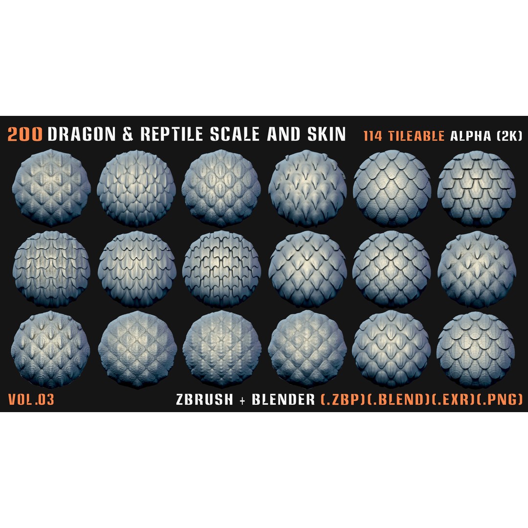 Dragon & Reptile Scale 3D Model – VDM & Alpha Brushes, Blender, ZBrush - View 8