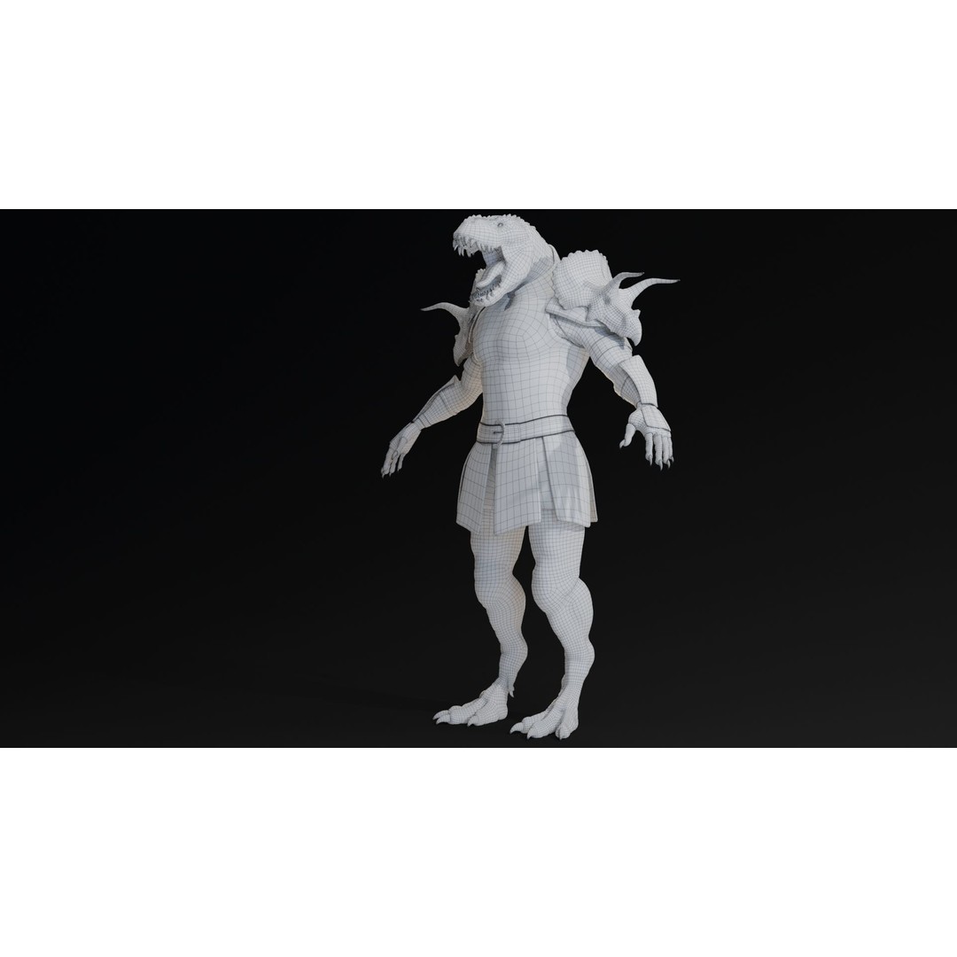 Theropod Rex Man 3D Model – Low Poly Fantasy Character, FBX - View 10