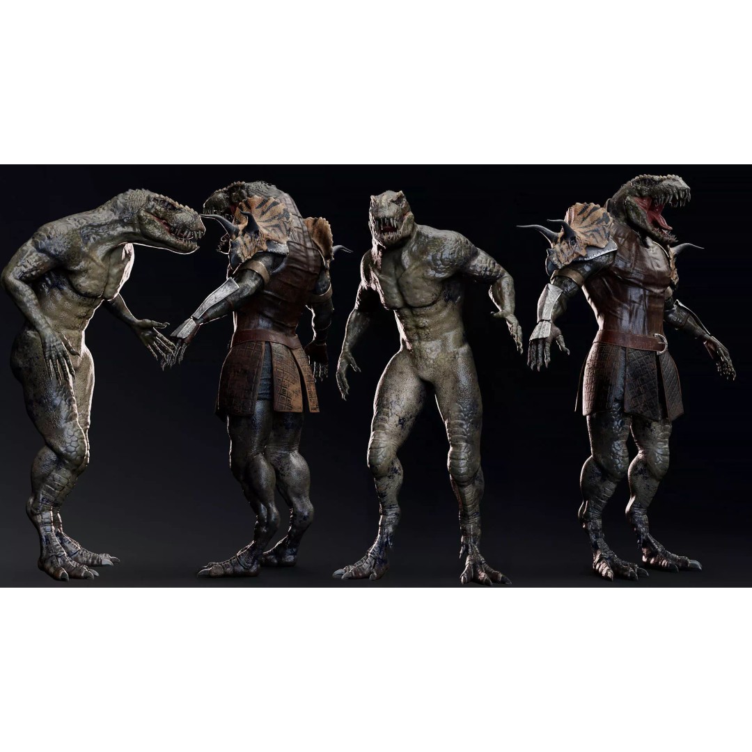 Theropod Rex Man 3D Model – Low Poly Fantasy Character, FBX - View 2
