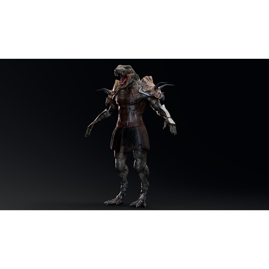 Theropod Rex Man 3D Model – Low Poly Fantasy Character, FBX - View 3