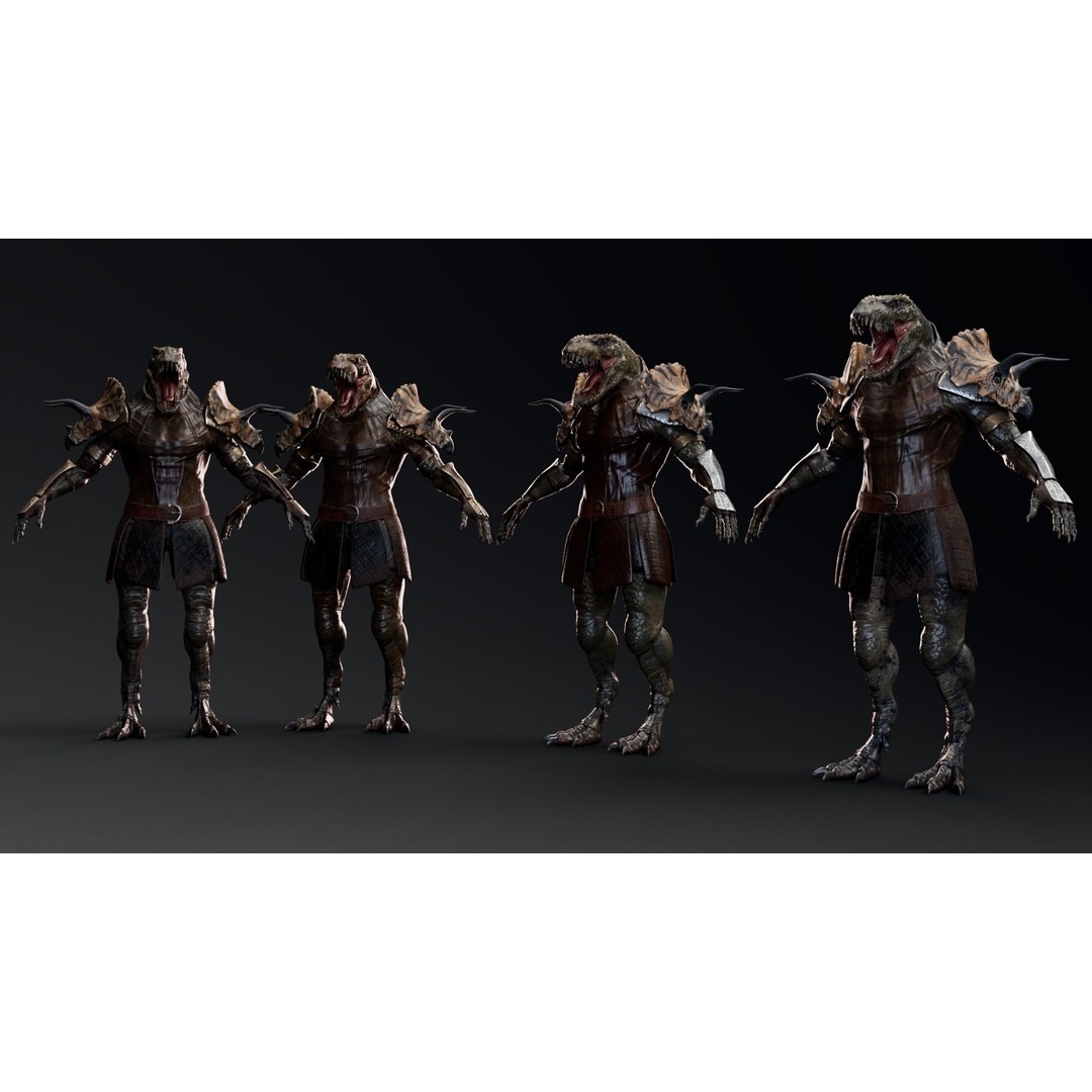 Theropod Rex Man 3D Model – Low Poly Fantasy Character, FBX - View 4