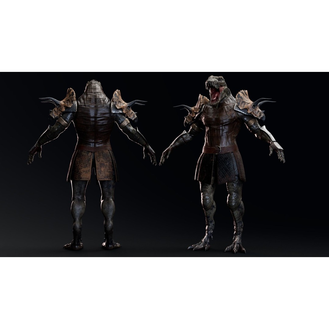 Theropod Rex Man 3D Model – Low Poly Fantasy Character, FBX - View 5