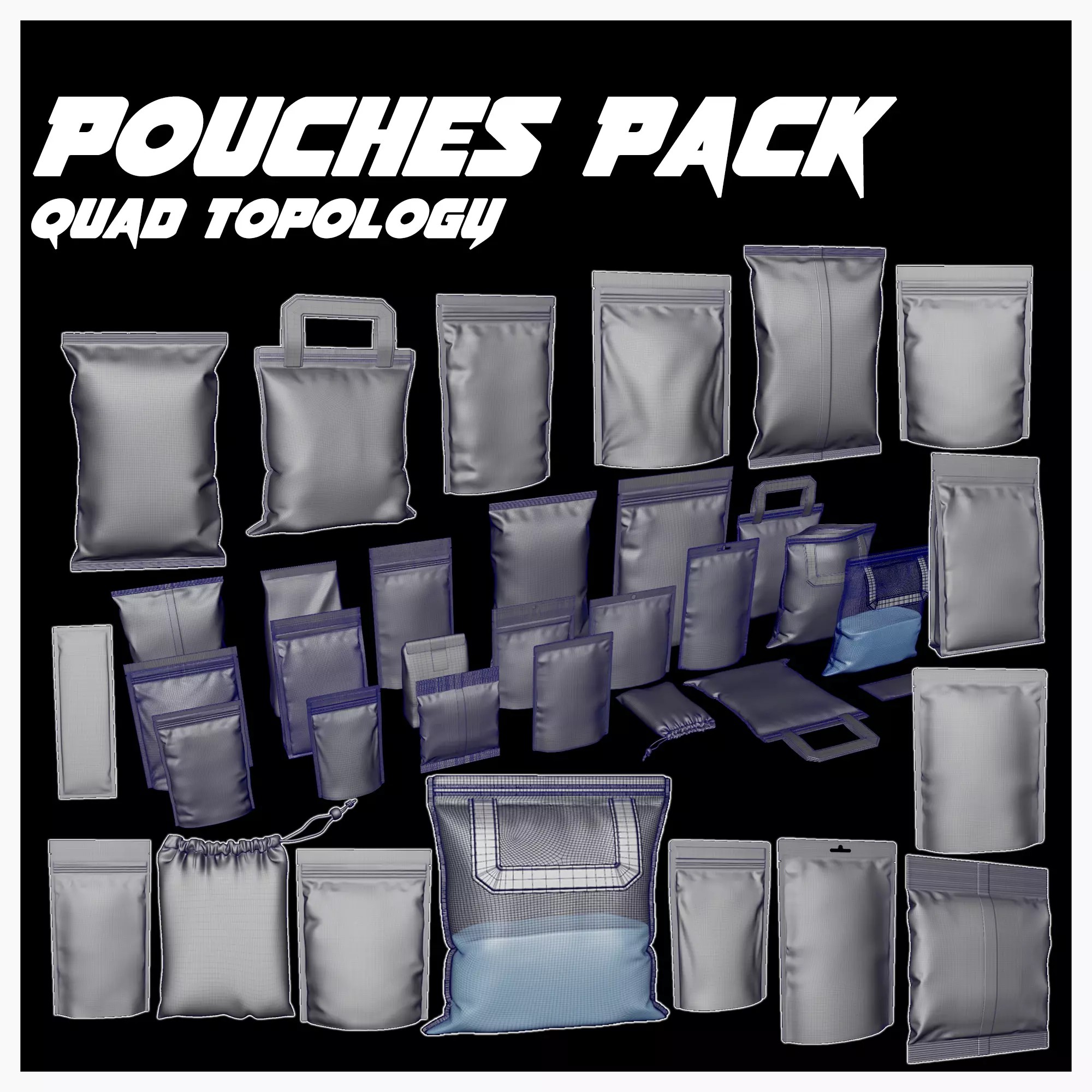 Pouches Pack - Low-Poly Game-Ready 3D Model - View 2